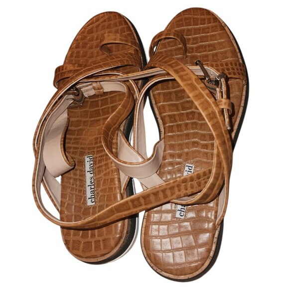 Charles David Chance Croc-Embossed Leather Sandal Brown Size 9.5M - Picture 3 of 8